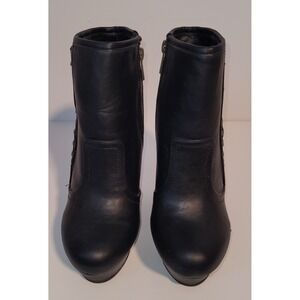 Women Blk Ankle Boots Platform Wedge Side Zip Faux Leather Booties Size 7.5